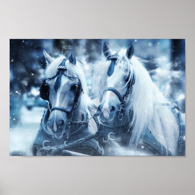 Poster Belle équipe de chevaux Photo d'hiver (Devant)