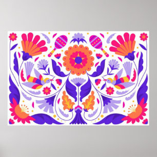 Poster Belle et brillante Florale mexicaine Folk Art