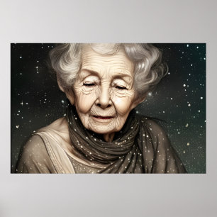 Poster Belle et étonnante vieille femme Art numérique