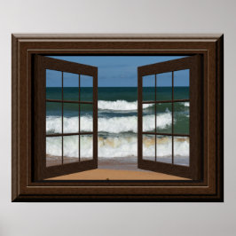 Poster Belle Fake Window Vue Ocean Beach Waves