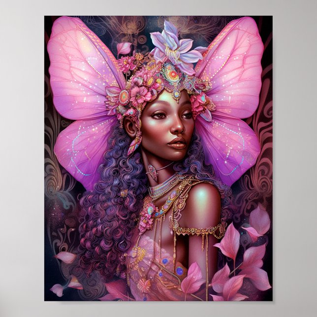 Poster Belle Fée noire fille Imaginaire Art (Devant)