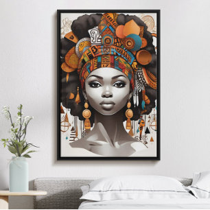 Poster Belle femme africaine en coiffure traditionnelle