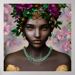 Poster Belle femme afro-américaine aux fleurs