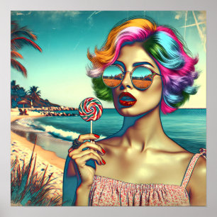Poster Belle femme Art Pop Rétro avec Lollipop