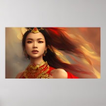 Belle femme asiatique indonésienne rouge or 