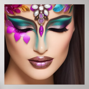 Poster Belle femme avec maquillage visage bijoux