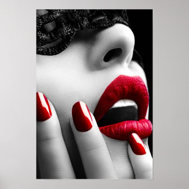 Poster Belle Femme Avec Masque De Dentelle Noire (Devant)