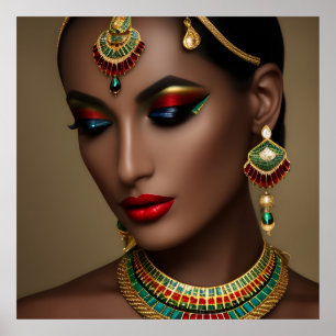 Poster Belle femme Exotic Egyptienne bijoux en or vert