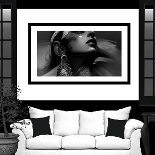 Poster Belle femme indienne noir blanc Monochrome 2