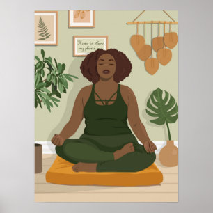 Poster Belle femme noire en courbe méditant