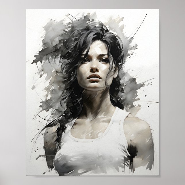 Poster Belle Femme Sketch Portrait De Fitness Girl (Devant)