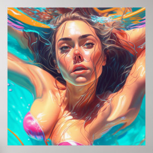 Poster Belle Femme sous l'eau AI Art