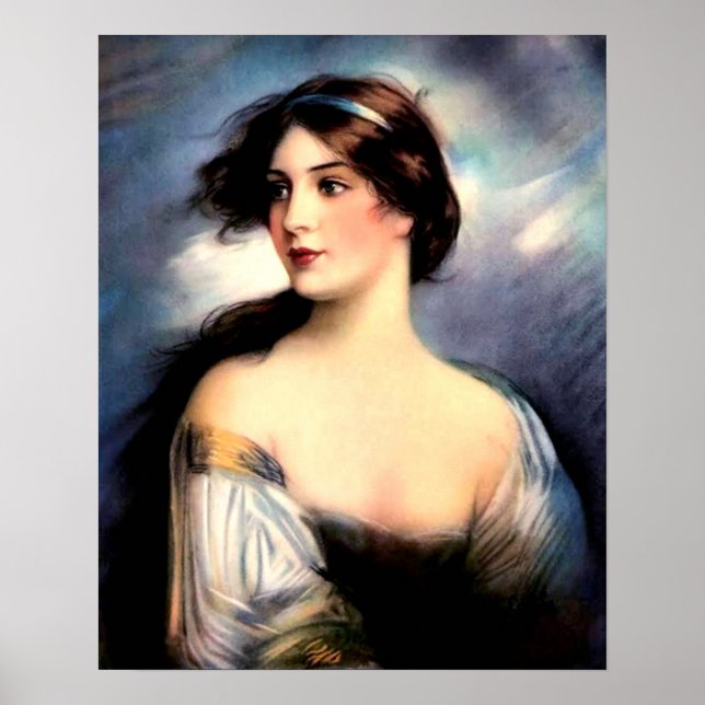Poster belle femme victorienne soufflée par le vent (Devant)