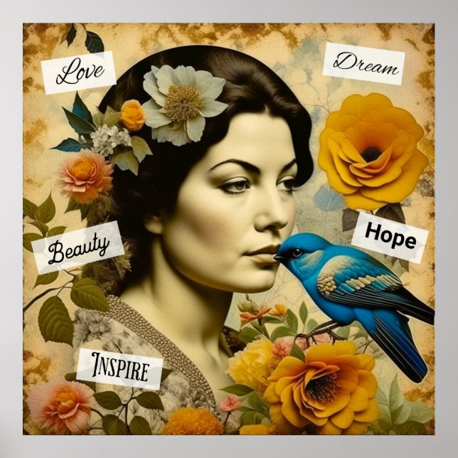 Poster Belle femme Vintage en fleurs (Devant)