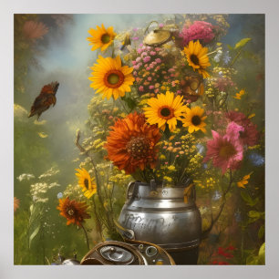 Poster Belle ferme fleur sauvage de tournesols d'automne