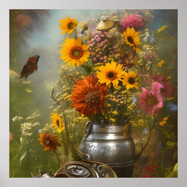 Poster Belle ferme fleur sauvage de tournesols d'automne (Devant)