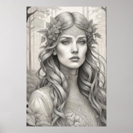 Poster Belle fille Art Nouveau Spirit of the Woods