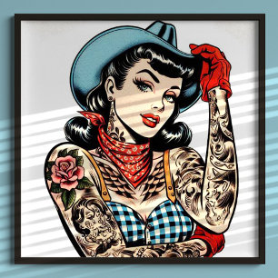 Poster Belle fille au tatouage en caricature