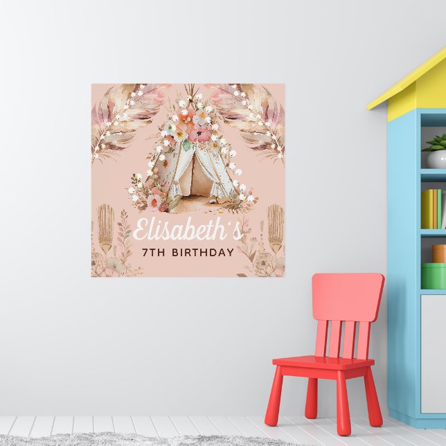 Poster Belle fille bohème Anniversaire Personnalisé (Pépinière 1)