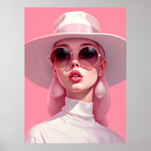 Poster Belle fille dans des lunettes de soleil roses