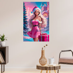 Poster Belle fille de Noël rose 01