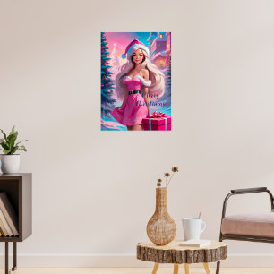 Poster Belle Fille de Noël Rose 01