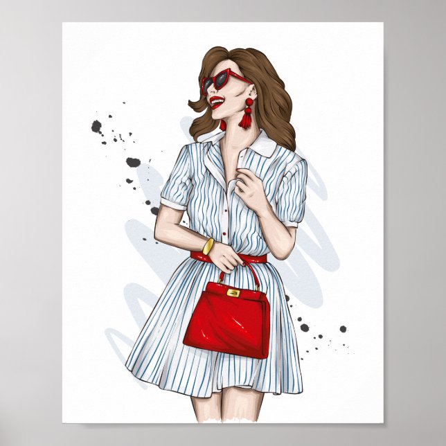 Poster Belle fille en vêtements élégants avec mode acc (Devant)