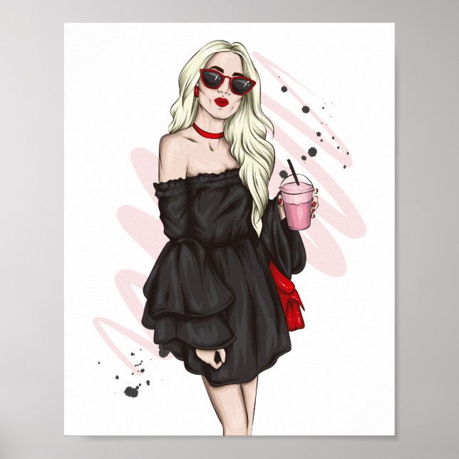 Poster Belle fille en vêtements élégants avec mode acc (Devant)