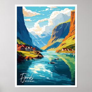 Poster Belle Fjords Norvège Art Voyage illustration