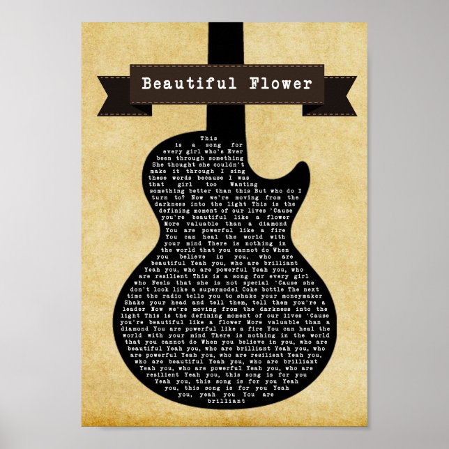 Poster Belle Fleur Black Guitare Chanson Lyrique Imprimer (Devant)