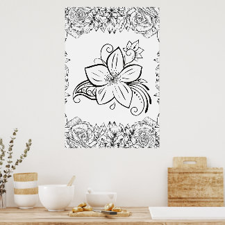 Poster Belle Fleur Monochrome, Oeuvre Graphique