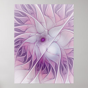 Poster Belle Fleur rose moderne Fractal Art Abstrait