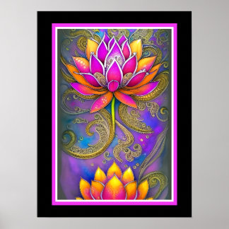 Poster Belle Fleurs de Lotus Rose Ornat Vibrant
