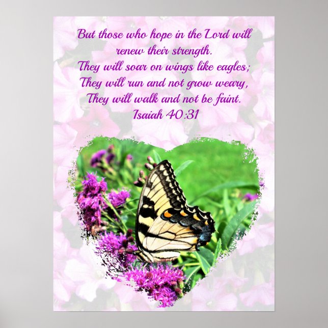 POSTER BELLE FLORALE ET BOUTTERFLY ISAIAH 40:31 VERSE (Devant)
