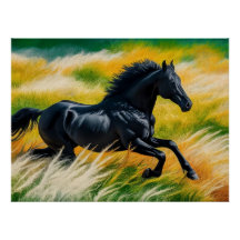 Belle galopante de Cheval Noir dans un champ vibra