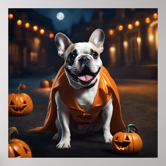 Poster Belle Halloween Chien-taureau Français Avec Citrou (Devant)