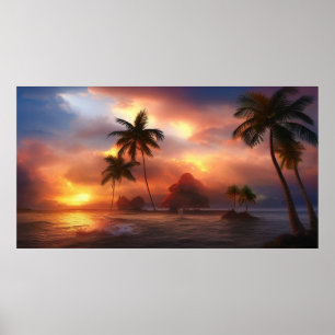 Poster Belle île tropicale du Pacifique Sud