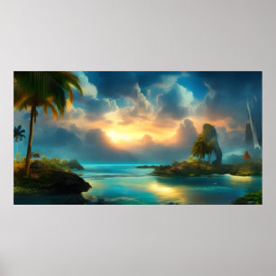 Poster Belle île tropicale Paysage Mer bleue