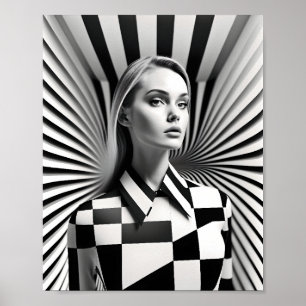 Poster Belle illustration d'art féminin noir et blanc