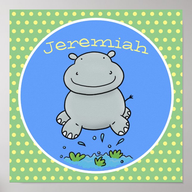 Poster Belle illustration de dessin animé de l'hippo saut (Devant)