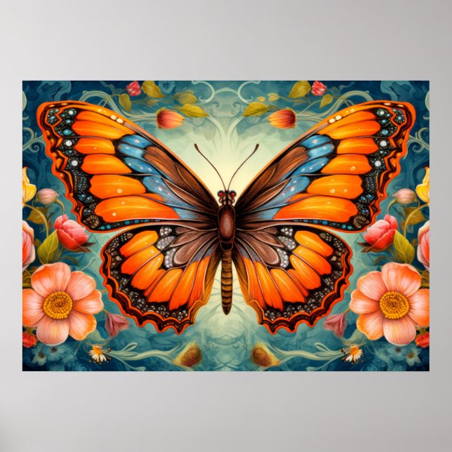 Poster Belle illustration de papillon artistique Art (Devant)