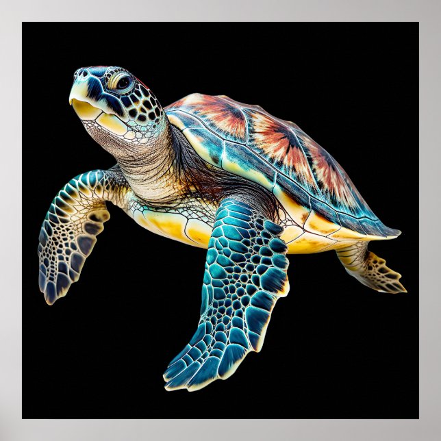 Poster Belle illustration de tortue de natation (Devant)