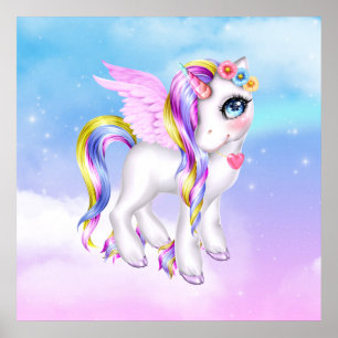 Poster Belle licorne avec Rainbow Mane & Tail