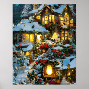 Poster Belle maison de village à l'affiche de Noël