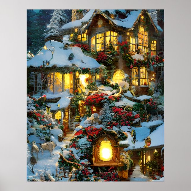 Poster Belle maison de village à l'affiche de Noël (Devant)
