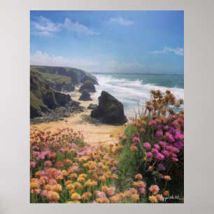 Poster Belle mer et falaise arrière - plan pour appels vi