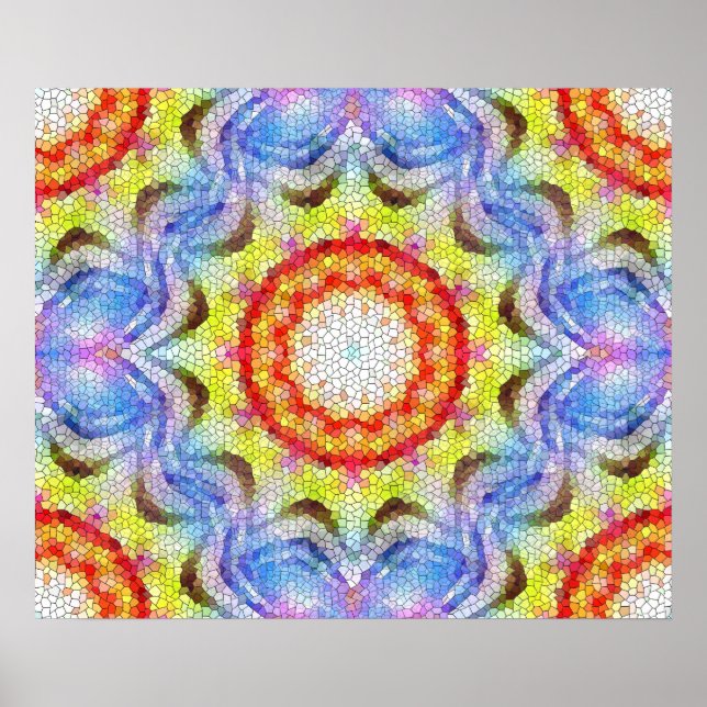 Poster Belle mosaïque brillante Carreaux soleil Fleur (Devant)