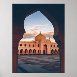 Poster Belle mosquée blanche au coucher du soleil