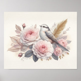 Poster Belle Oiseau & Art de Roses