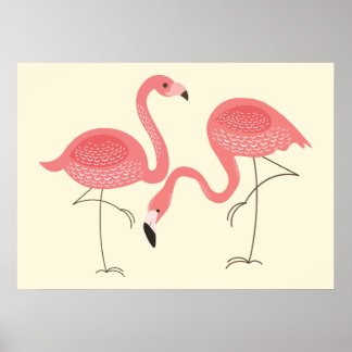 Poster Belle Paire Rose De Flamants roses Illustration